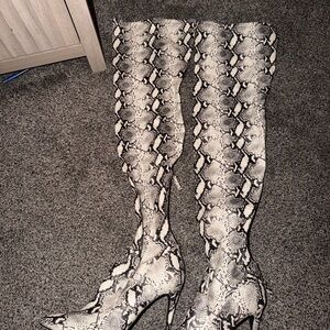 Steve Madden Black and White Over the Knee Boots